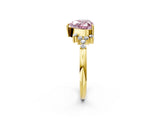 Yellow gold Fancy Pink Heart Cut Diamond Ring with Side Stones and Four-Prong Setting_110