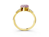 Yellow gold Fancy Pink Heart Cut Diamond Ring with Side Stones and Four-Prong Setting_111
