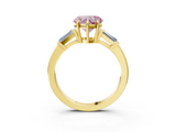 Yellow gold Fancy Pink Heart  Cut Diamond Ring with Tapered Baguette Side Stones in Four-Prong Setting_6