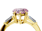 Yellow gold Fancy Pink Heart  Cut Diamond Ring with Tapered Baguette Side Stones in Four-Prong Setting_7