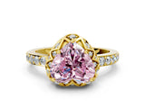 Yellow gold Fancy Pink Heart Cut Diamond Scalloped Halo Engagement Ring with Round Shared Prong Band_12