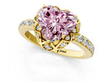 Yellow gold Fancy Pink Heart Cut Diamond Scalloped Halo Engagement Ring with Round Shared Prong Band_13