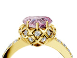 Yellow gold Fancy Pink Heart Cut Diamond Scalloped Halo Engagement Ring with Round Shared Prong Band_16