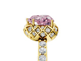 Yellow gold Fancy Pink Heart Cut Diamond Scalloped Halo Engagement Ring with Round Shared Prong Band_17