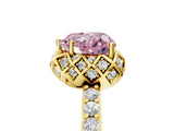 Yellow gold Fancy Pink Heart Cut Diamond Scalloped Halo Engagement Ring with Round Shared Prong Band_29