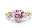 Yellow gold Fancy Pink Heart Cut Diamond Scattered Round Accent Ring with Prong Setting_12
