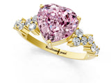 Yellow gold Fancy Pink Heart Cut Diamond Scattered Round Accent Ring with Prong Setting_13