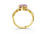 Yellow gold Fancy Pink Heart Cut Diamond Scattered Round Accent Ring with Prong Setting_15