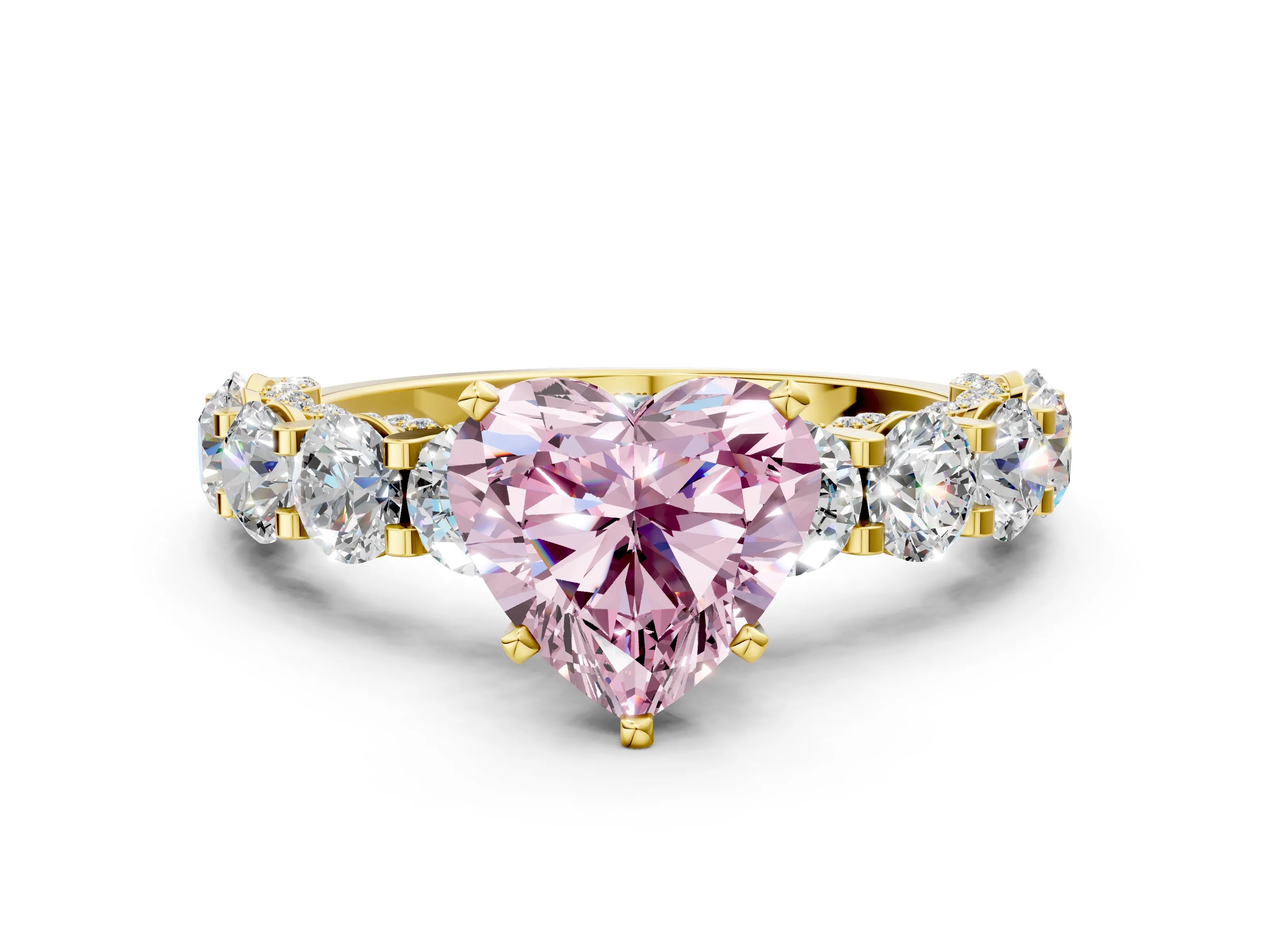 Yellow gold Fancy Pink Heart Cut Diamond Side Stone Engagement Ring with Four-Prong Setting_24