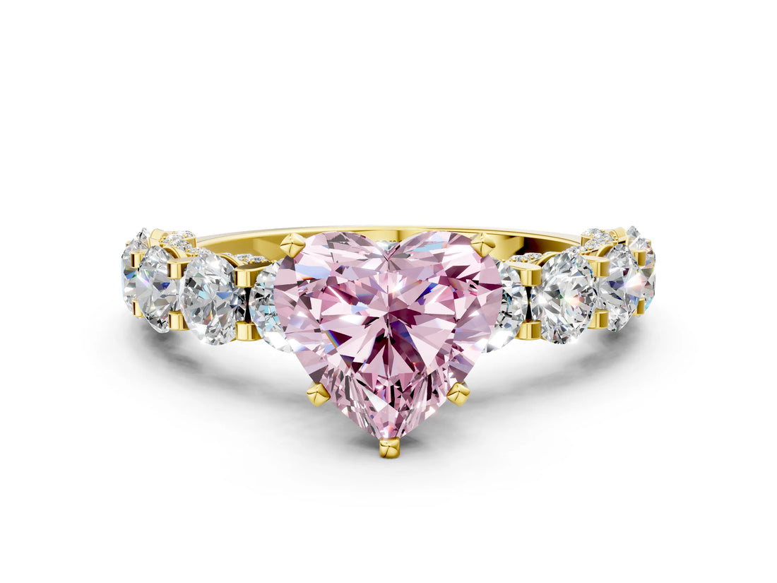 Yellow gold Fancy Pink Heart Cut Diamond Side Stone Engagement Ring with Four-Prong Setting_24