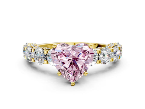 Yellow gold Fancy Pink Heart Cut Diamond Side Stone Engagement Ring with Four-Prong Setting_24