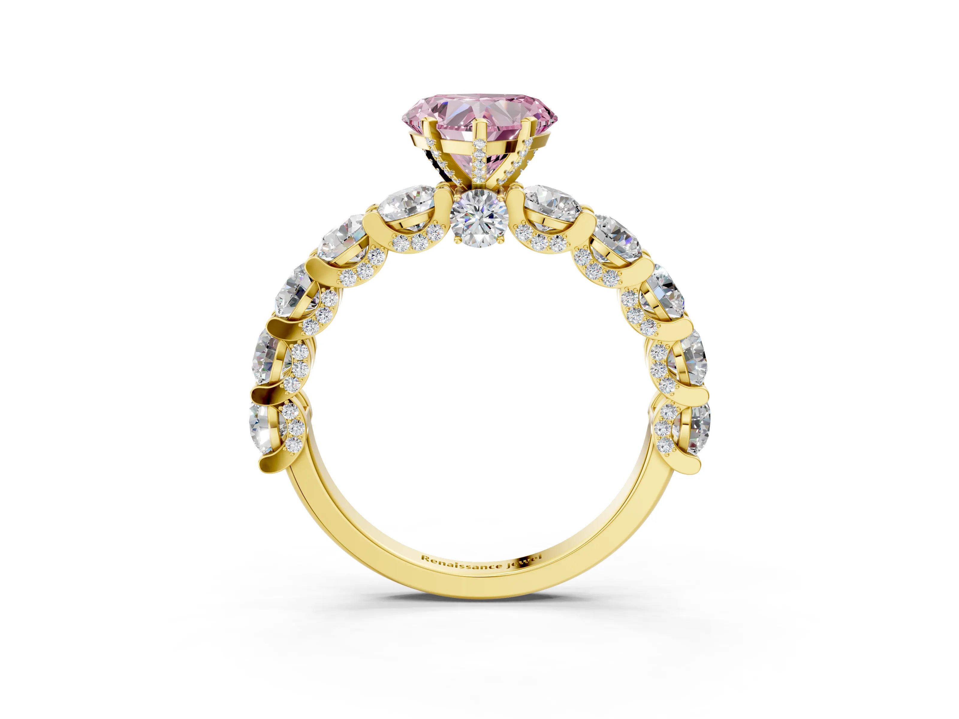 Yellow gold Fancy Pink Heart Cut Diamond Side Stone Engagement Ring with Four-Prong Setting_27