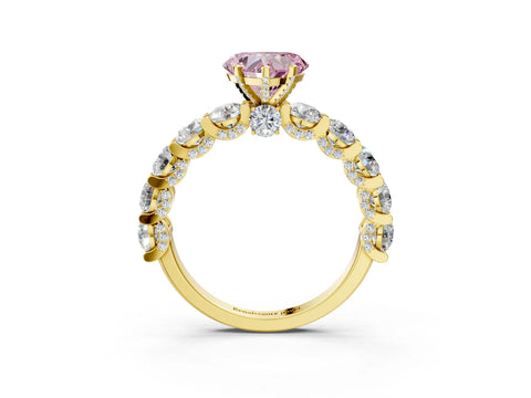 Yellow gold Fancy Pink Heart Cut Diamond Side Stone Engagement Ring with Four-Prong Setting_27