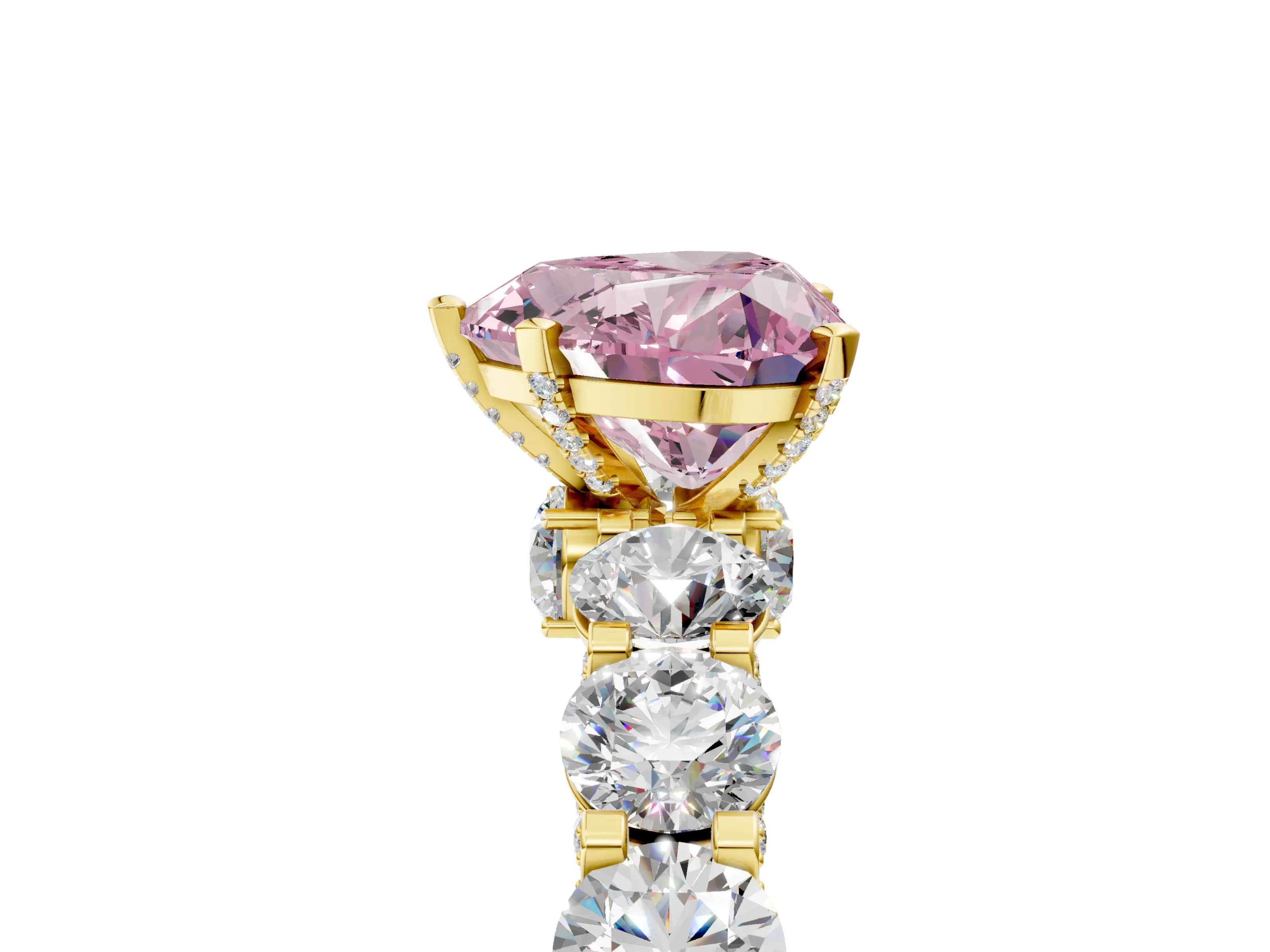 Yellow gold Fancy Pink Heart Cut Diamond Side Stone Engagement Ring with Four-Prong Setting_29