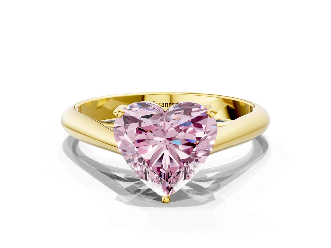 Yellow gold Fancy Pink Heart Cut Diamond Solitaire Engagement Ring with Cathedral Setting and Four-Prong Mount_96