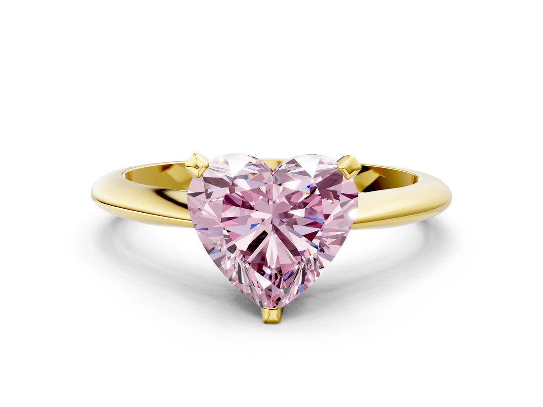 Yellow gold Fancy Pink Heart Cut Diamond Solitaire Engagement Ring with Classic Band and Four-Prong Setting_24