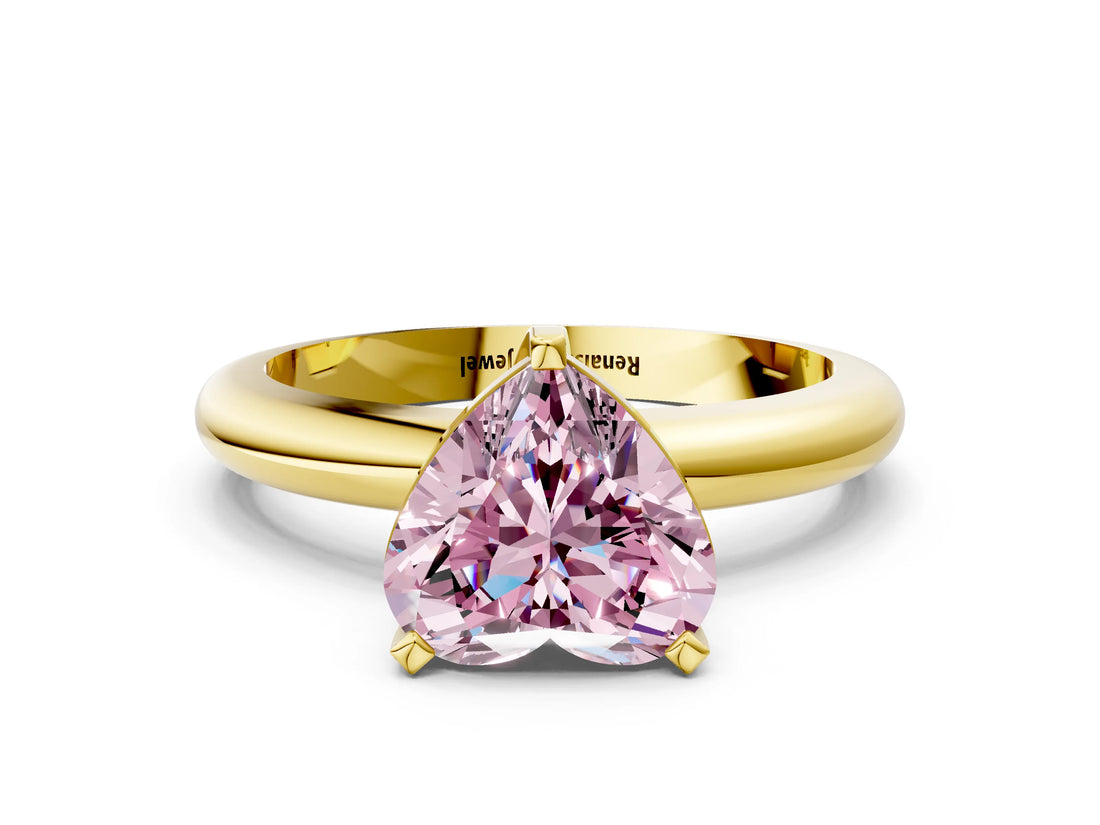 Yellow gold Fancy Pink Heart Cut Diamond Solitaire Engagement Ring with Round Band and Four-Prong Setting_215