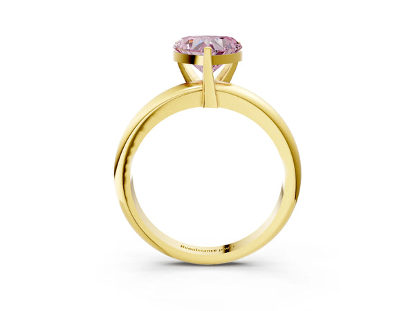 Yellow gold Fancy Pink Heart Cut Diamond Solitaire Engagement Ring with Round Band and Four-Prong Setting