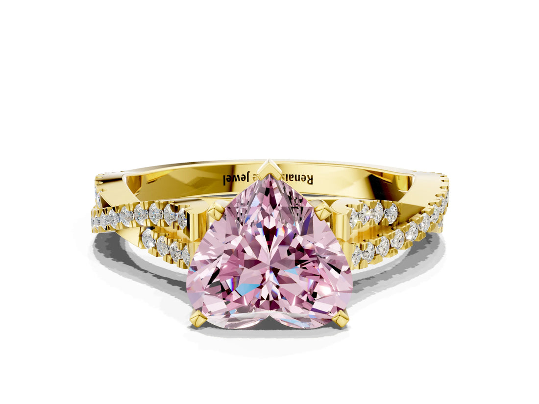 Yellow gold Fancy Pink Heart Cut Diamond Solitaire Engagement Ring with Twisted Pavé Band and Four-Prong Setting_32