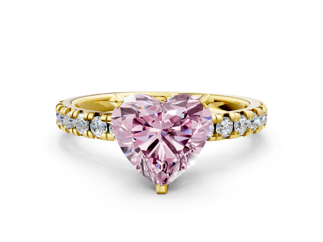 Yellow gold Fancy Pink Heart Cut Diamond Solitaire Pavé Engagement Ring with Round Band and Prong Setting_67