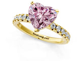 Yellow gold Fancy Pink Heart Cut Diamond Solitaire Pavé Engagement Ring with Round Band and Prong Setting_68