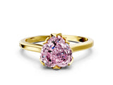 Yellow gold Fancy Pink Heart Cut Diamond Solitaire Ring with Flower Prong Setting and Classic Band_74
