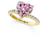 Yellow gold Fancy Pink Heart Cut Diamond Solitaire Ring with Four-Prong Setting and Pavé Band_4