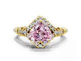Yellow gold Fancy Pink Heart Cut Diamond Solitaire Ring with Hidden Halo and Pavé Band_27