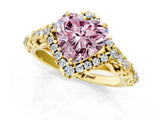 Yellow gold Fancy Pink Heart Cut Diamond Solitaire Ring with Hidden Halo and Pavé Band_28