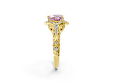 Yellow gold Fancy Pink Heart Cut Diamond Solitaire Ring with Hidden Halo and Pavé Band_29