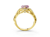 Yellow gold Fancy Pink Heart Cut Diamond Solitaire Ring with Hidden Halo and Pavé Band_30