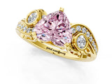 Yellow gold Fancy Pink Heart Cut Diamond Solitaire Ring with Milgrain Pavé Band and Four-Prong Setting_189
