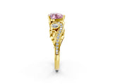 Yellow gold Fancy Pink Heart Cut Diamond Solitaire Ring with Milgrain Pavé Band and Four-Prong Setting_190