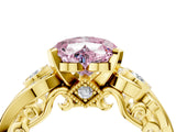 Yellow gold Fancy Pink Heart Cut Diamond Solitaire Ring with Milgrain Pavé Band and Four-Prong Setting_192