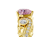 Yellow gold Fancy Pink Heart Cut Diamond Solitaire Ring with Milgrain Pavé Band and Four-Prong Setting_193