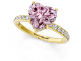 Yellow gold Fancy Pink Heart Cut Diamond Solitaire Ring with Pavé Band and Hidden Halo_69