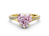 Yellow gold Fancy Pink Heart Cut Diamond Solitaire Ring with Pavé Band and Prong Setting_12