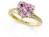 Yellow gold Fancy Pink Heart Cut Diamond Solitaire Ring with Pavé Band and Prong Setting_13