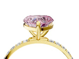 Yellow gold Fancy Pink Heart Cut Diamond Solitaire Ring with Pave Band and Four Prong Setting_91