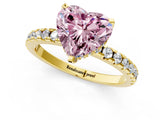 Yellow gold Fancy Pink Heart Cut Diamond Solitaire Ring with Round  Pavé Band and Four-Prong Setting_37