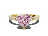 Yellow gold Fancy Pink Heart Cut Diamond Solitaire Ring with Round  Pavé Band and Four-Prong Setting_61