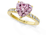 Yellow gold Fancy Pink Heart Cut Diamond Solitaire Ring with Round  Pavé Band and Four-Prong Setting_62