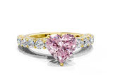 Yellow gold Fancy Pink Heart Cut Diamond Solitaire Ring with Shared Prong Pavé Band and Four-Prong Setting_58