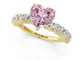 Yellow gold Fancy Pink Heart Cut Diamond Solitaire Ring with Shared Prong Pavé Band and Four-Prong Setting_59