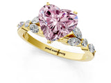 Yellow gold Fancy Pink Heart Cut Diamond Solitaire Ring with Side Stones and Four-Prong Setting_58