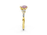 Yellow gold Fancy Pink Heart Cut Diamond Solitaire Ring with Side Stones and Four-Prong Setting_59