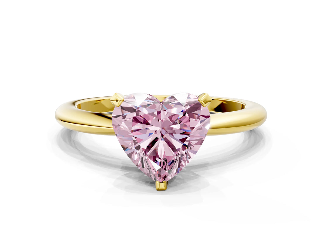 Yellow gold Fancy Pink Heart Cut Diamond Solitaire Ring with Six-Prong Setting and Classic Band_264