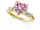 Yellow gold Fancy Pink Heart  Cut Diamond Solitaire Ring with Tapered Baguette Accents and Four-Prong Setting_64