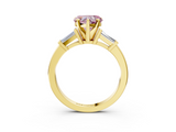 Yellow gold Fancy Pink Heart  Cut Diamond Solitaire Ring with Tapered Baguette Accents and Four-Prong Setting_66
