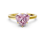 Yellow gold Fancy Pink Heart Cut Diamond Solitaire Ring with Thin Band and Prong Setting_12